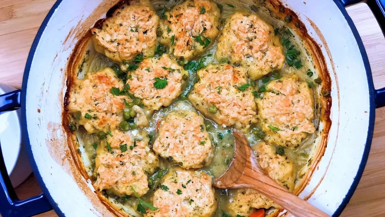 One-Pot Creamy Chicken & Biscuits Casserole by What's For Din'?, a frame from the YouTube video