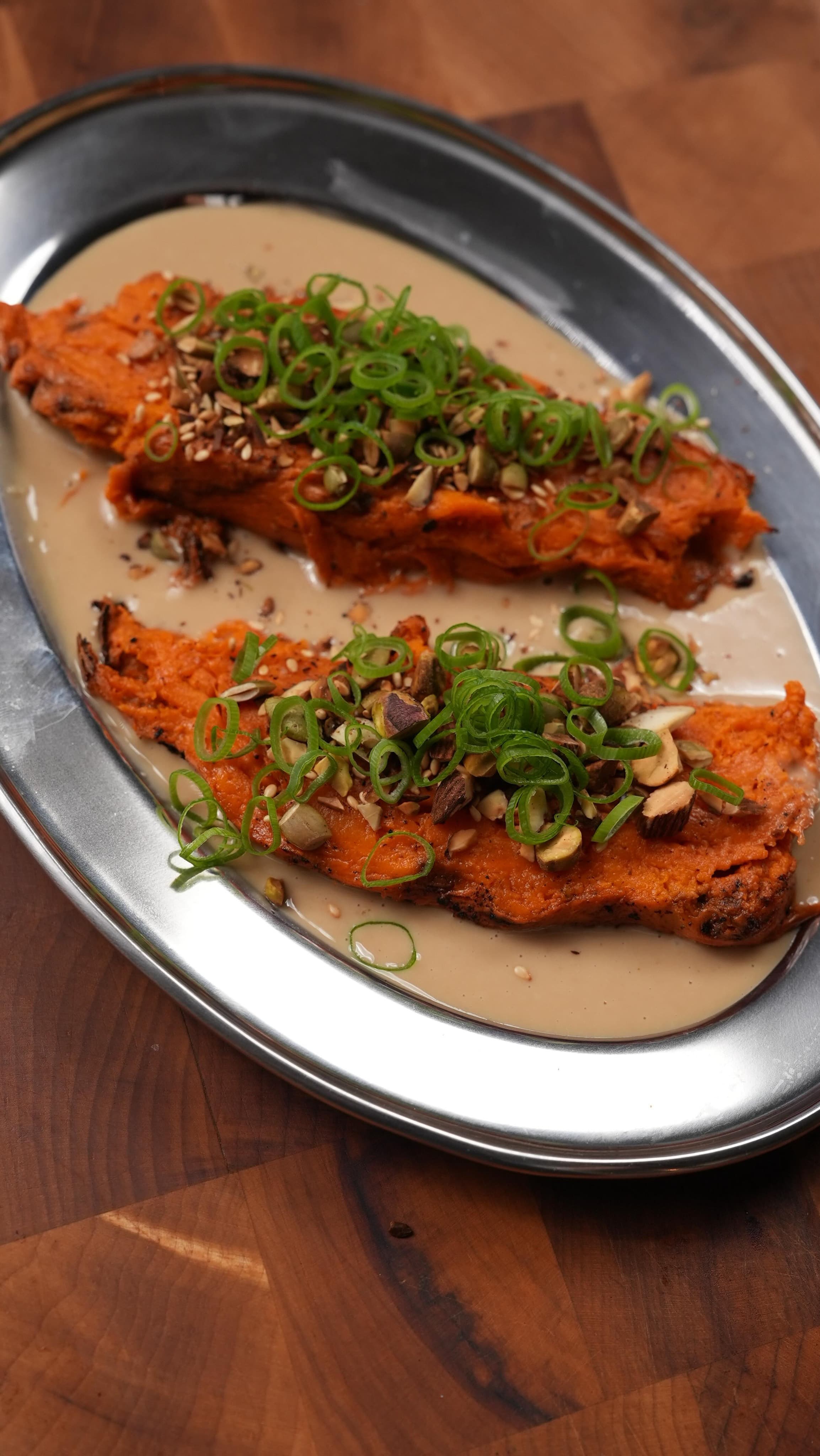 Roasted Sweet Potato with Maple Soy Tahini and Sesame Crunch