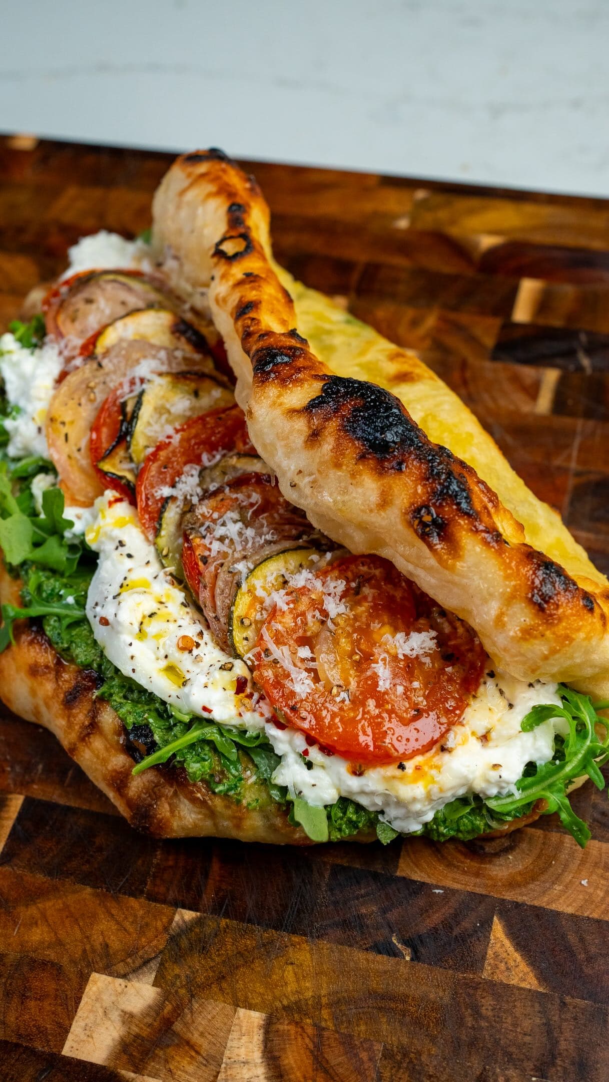 Pizza Sandwich with Roasted Veggies & Burrata