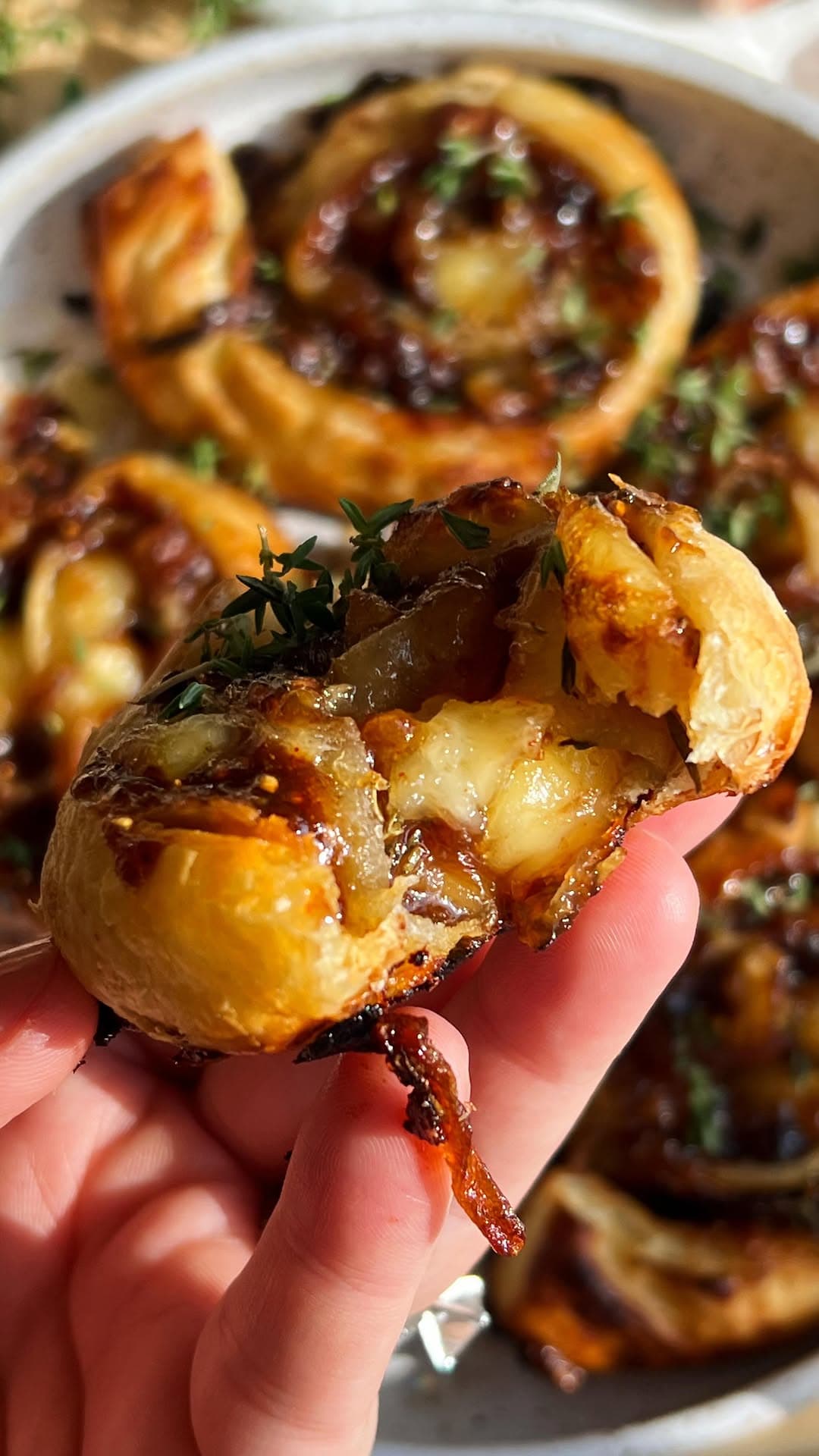 Caramelized Onion, Brie & Fig Puff Pastry Pinwheels