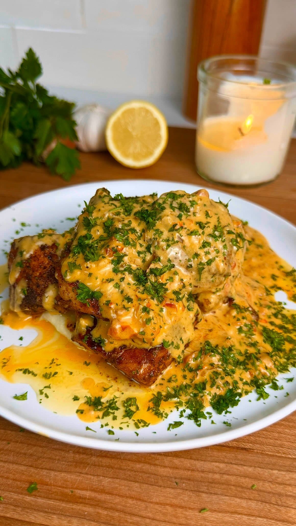 Marry Me Salmon with Creamy Garlic Mashed Potatoes