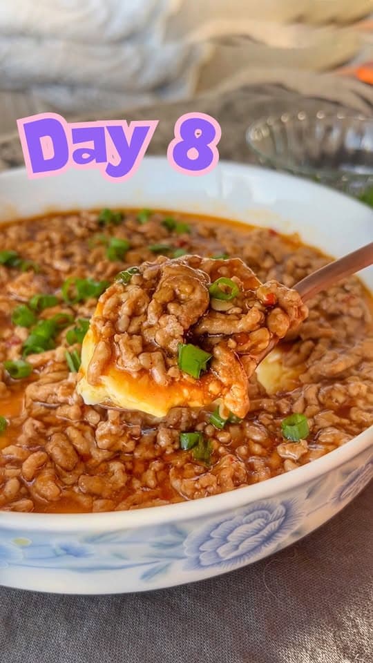 Silky Steamed Egg with Savory Garlic Meat Sauce