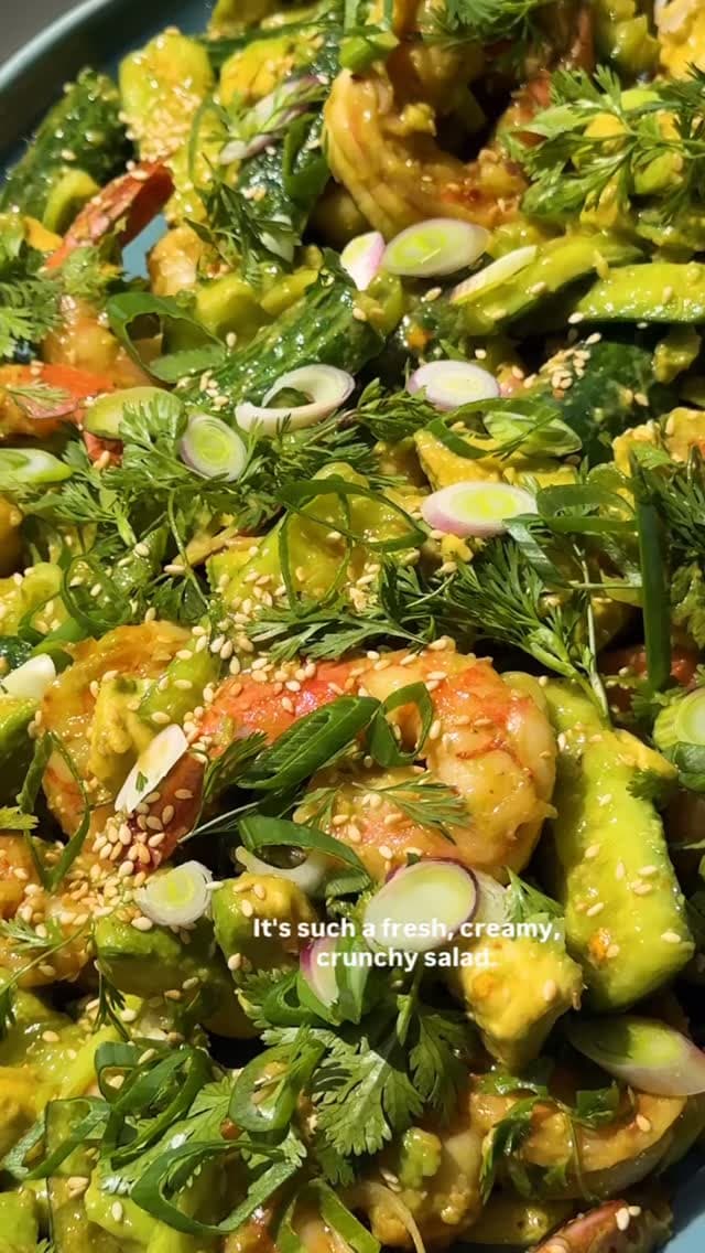 Smashed Cucumber, Avocado and Shrimp Salad