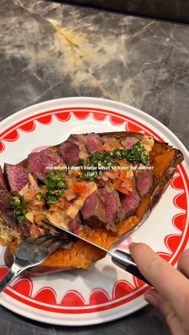 Loaded Sweet Potato with Chipotle Steak and Chimichurri