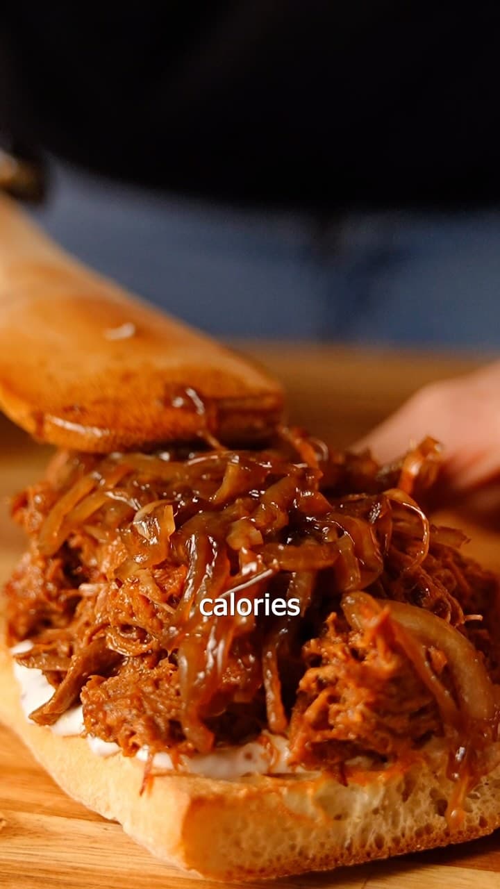 Shredded Beef with Caramelized Onions and Low‑Calorie Yogurt Spread