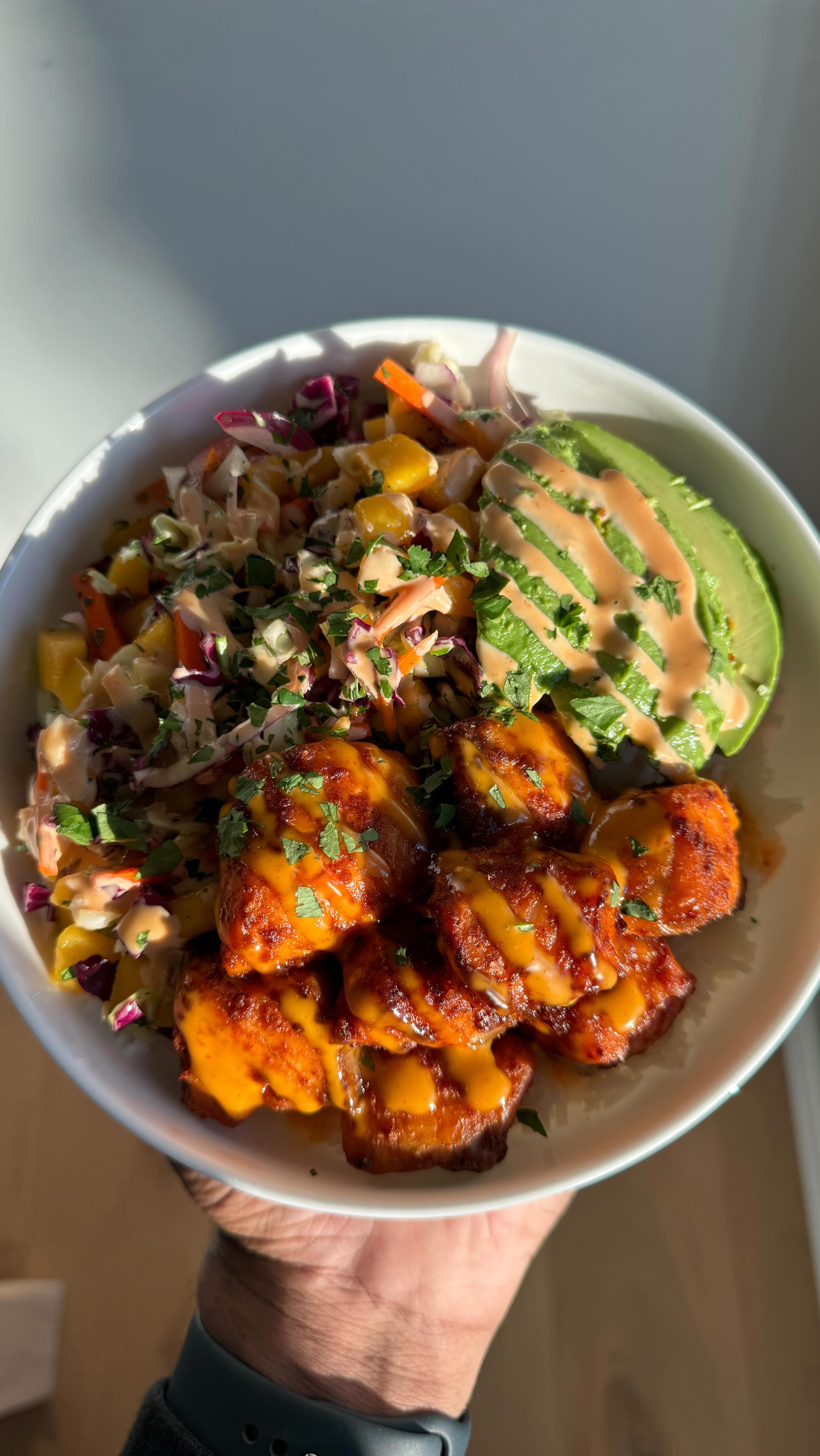Salmon, Mango Salsa and Coconut Rice Bowl