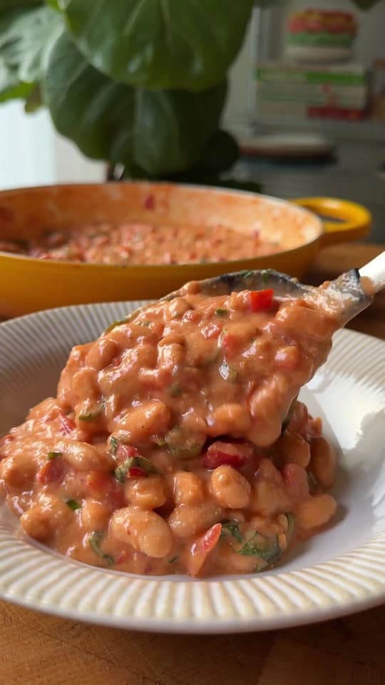 High Protein Creamy Tomato and Basil Beans