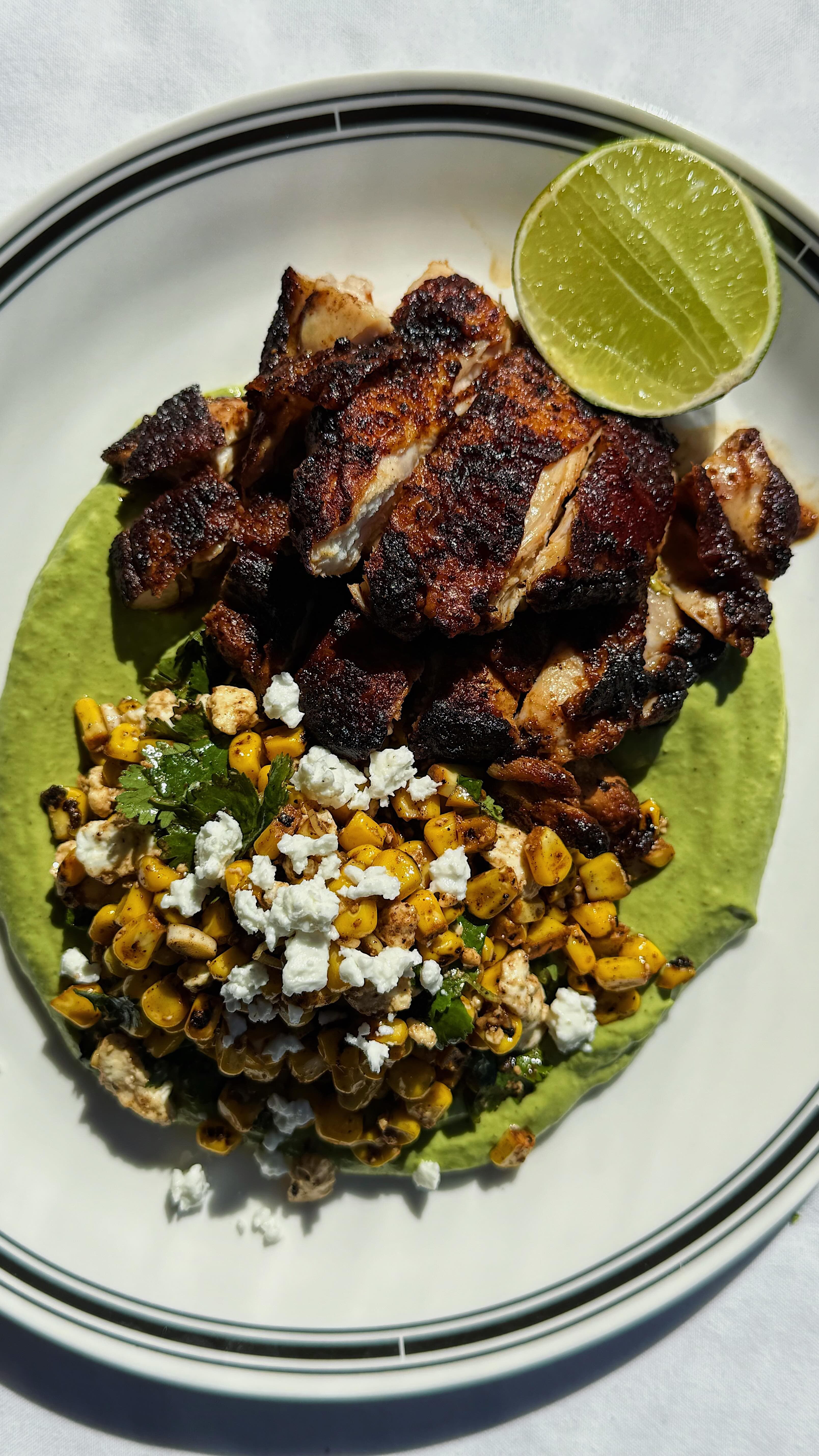 Crispy Peruvian Chicken with Aji Verde and Charred Corn Salsa