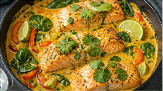One-Pan Coconut Curry Salmon with Garlic Butter