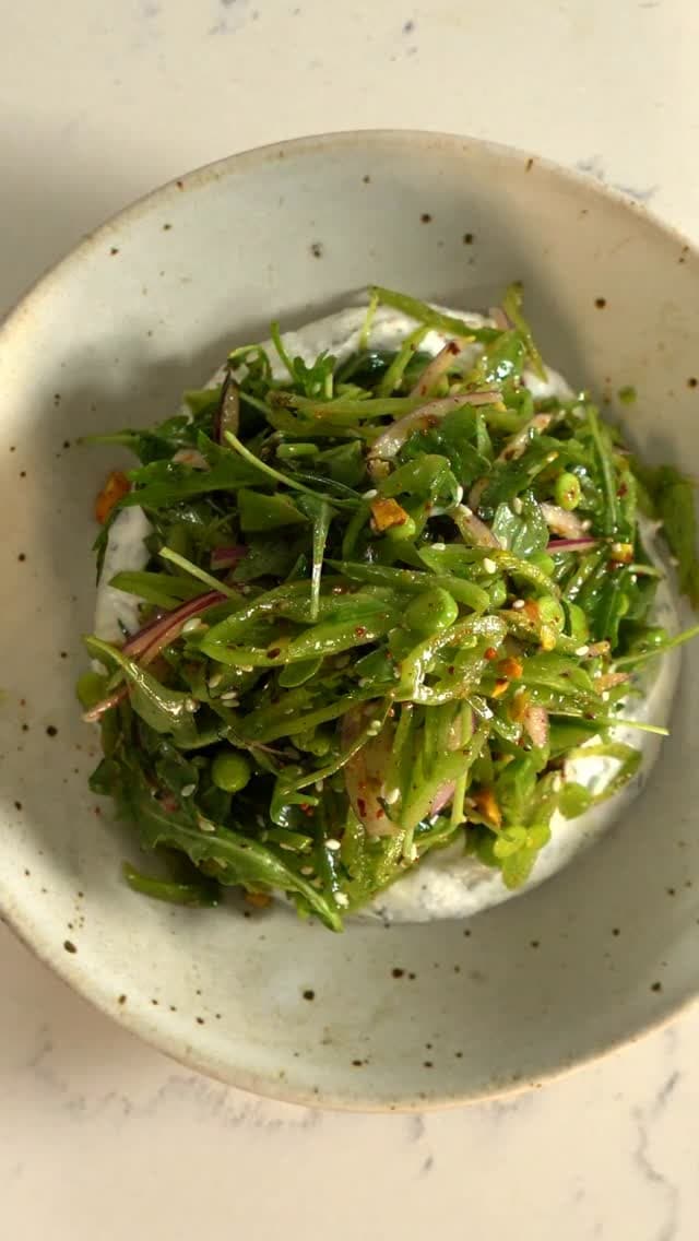 Snap Pea Salad with Dukkah, Charred Lemon Vinaigrette, and Goat Cheese