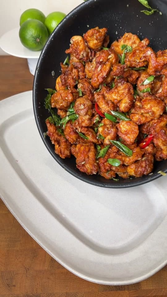 Crispy Spicy Fried Chicken with Curry Leaf Tempering
