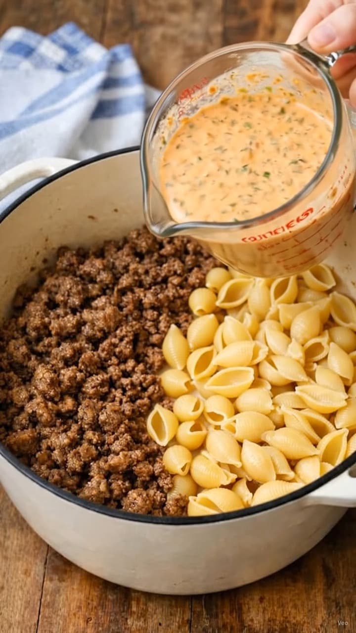 One-Pot Creamy Beef & Shell Pasta