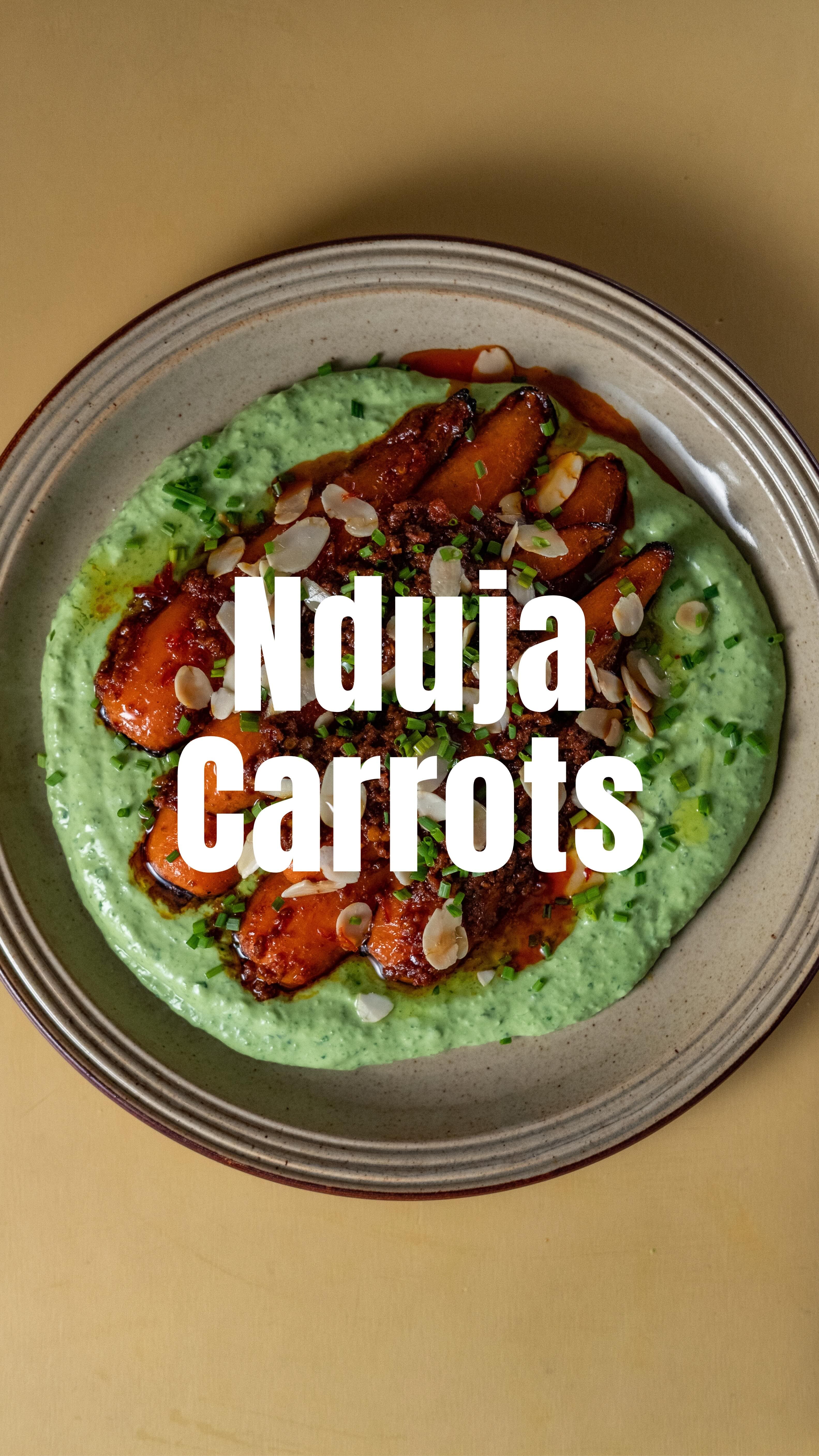 Sticky Nduja Carrots with Garlic‑Whipped Ricotta, Hot Honey and Toasted Almond Flakes