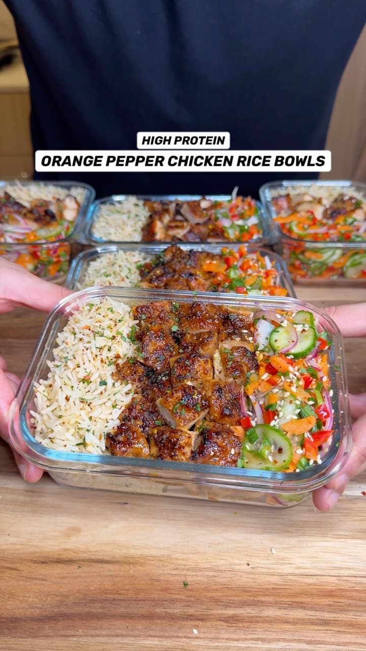 Orange Pepper Chicken Rice Bowls
