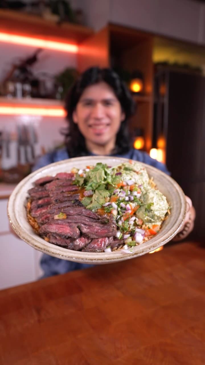 Carne Asada with Rice, Guacamole, and Salsa