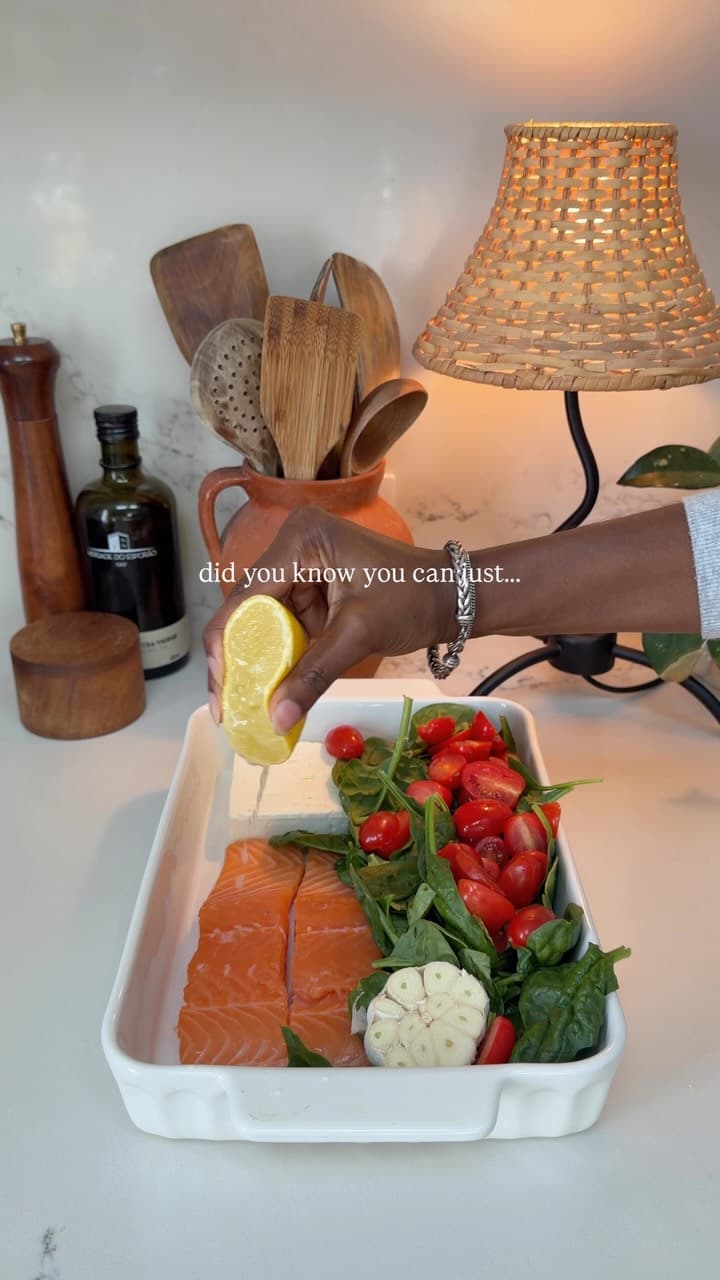 Baked Salmon with Spinach, Cherry Tomatoes, and Pesto
