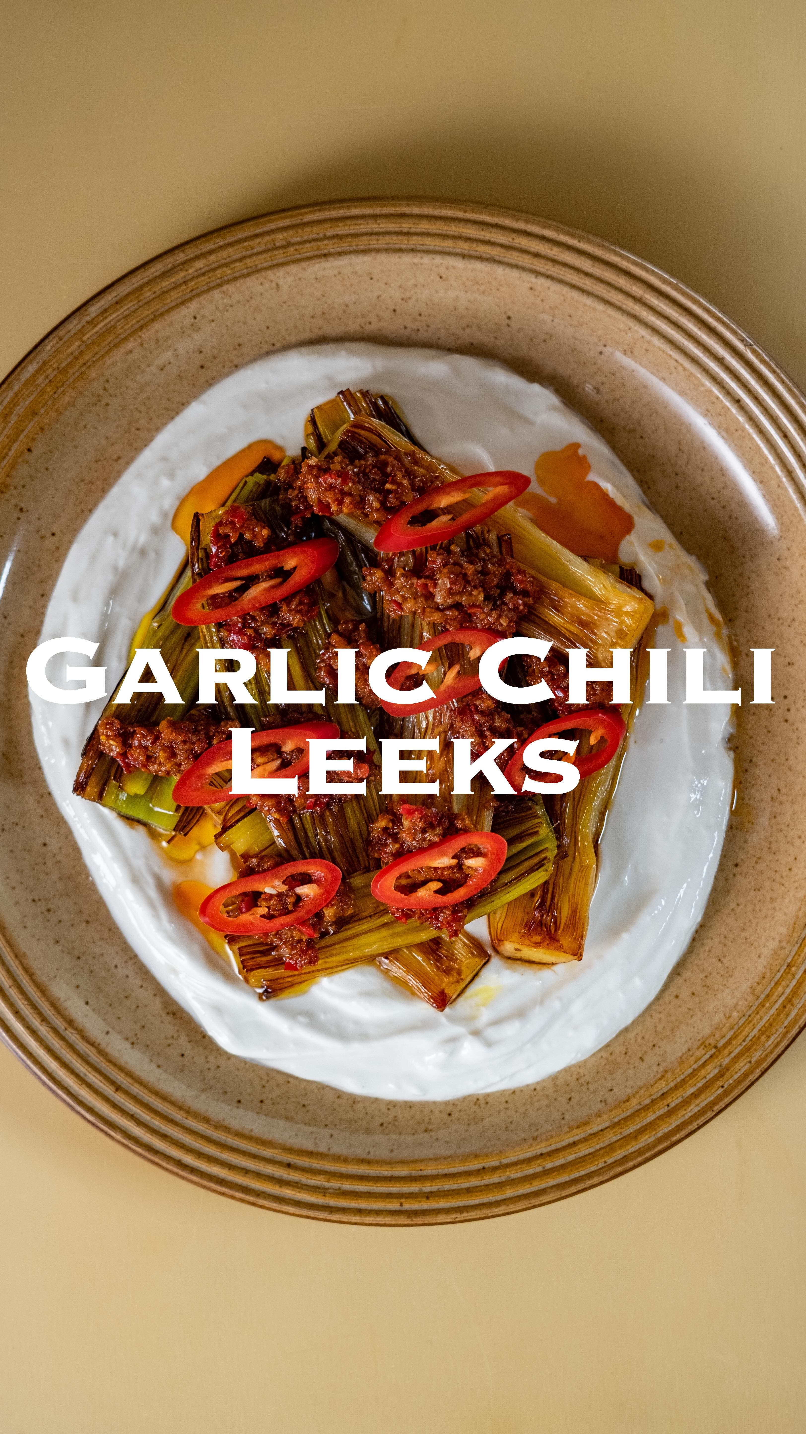 Leeks with Chili Garlic Chutney and Lemon Yogurt