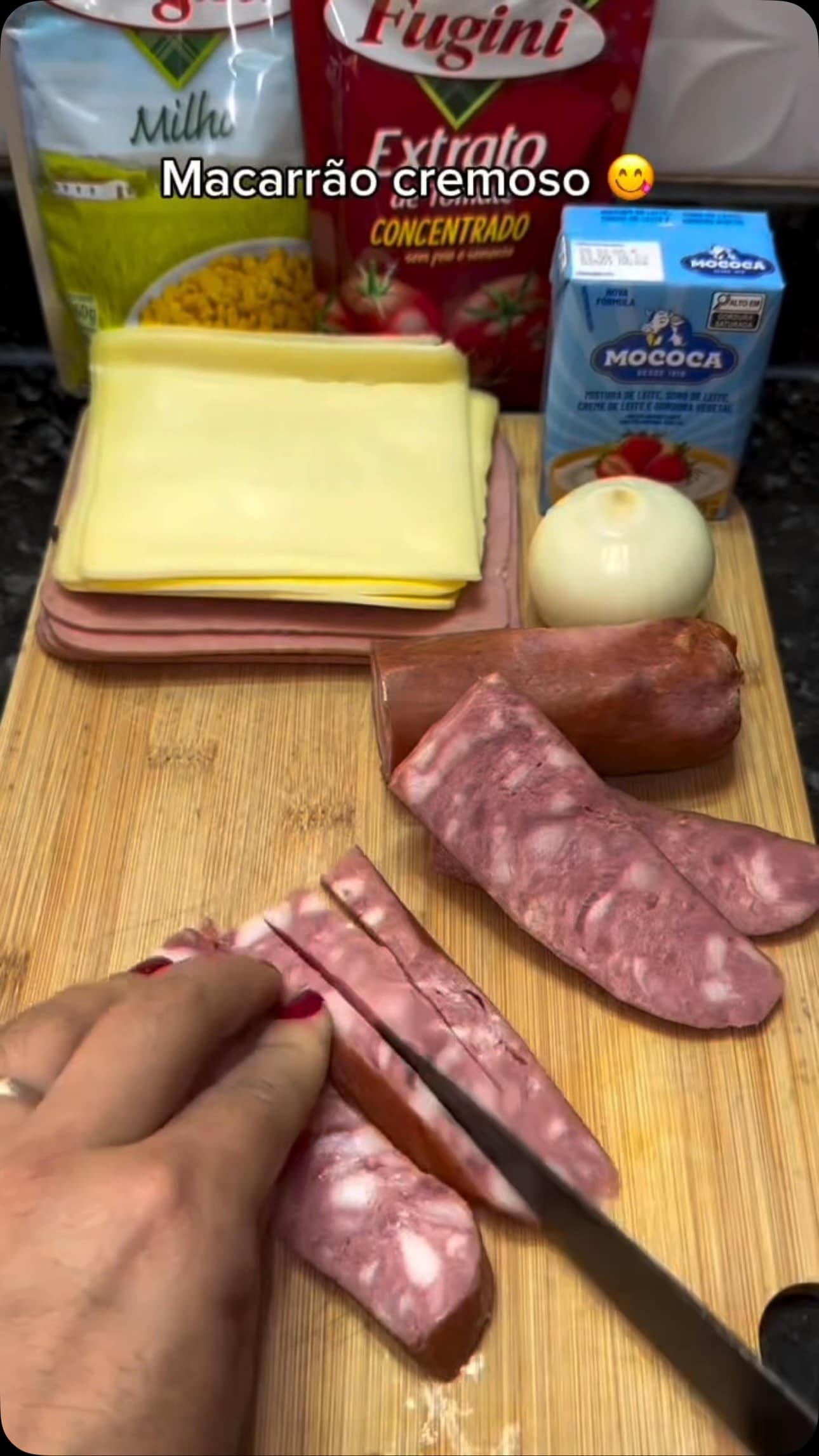 Corn Pasta with Tomato Cream Sauce and Mixed Meats