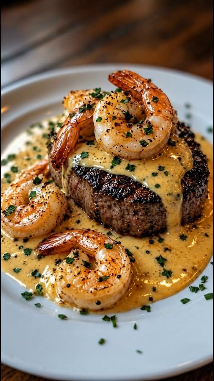 Creamy Garlic Shrimp Steak