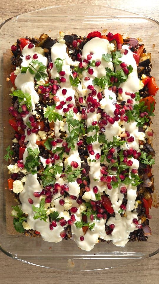 Eggplant, Lentil and Tahini Traybake