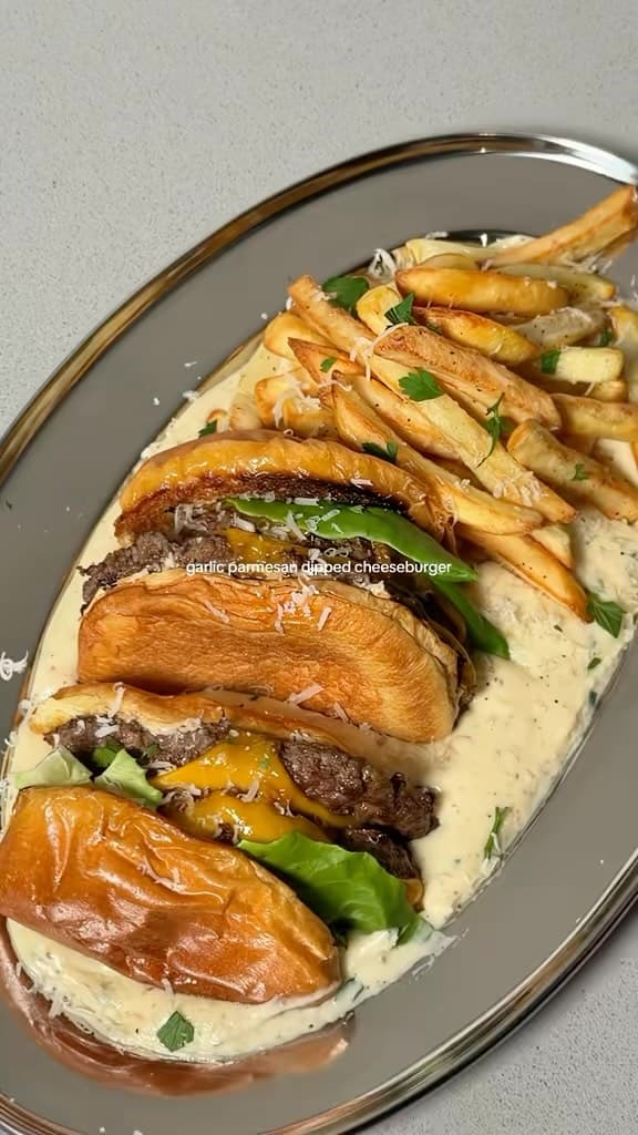 Garlic Parmesan Dipped Cheeseburger