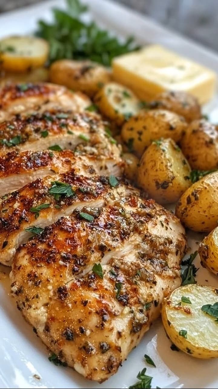 Garlic Herb Chicken & Roasted Baby Potatoes (Sheet Pan Dinner)