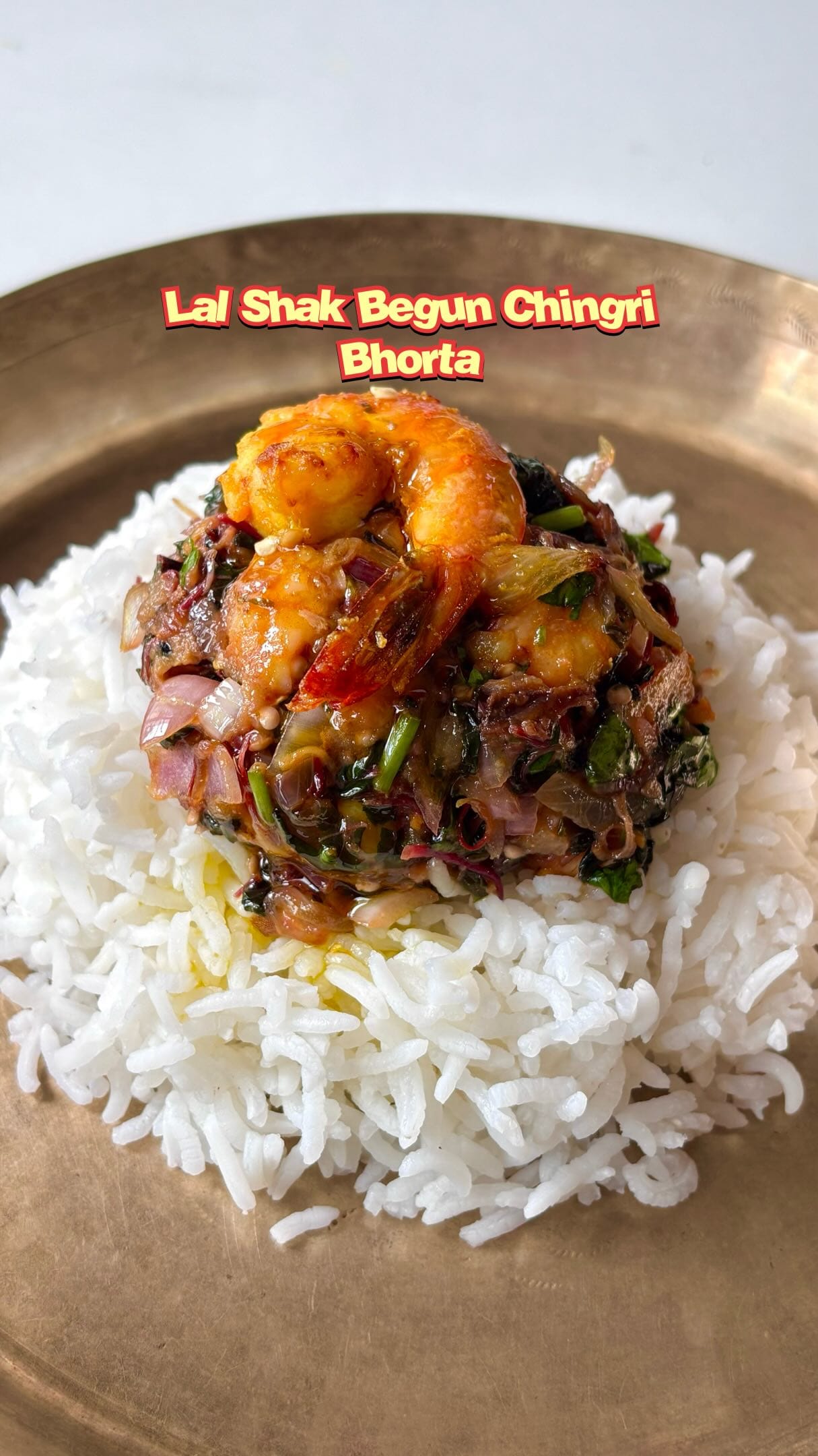 Red Amaranth Eggplant Prawn Bhorta – 35-Minute Recipe