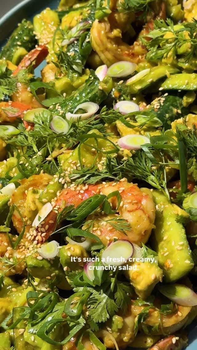 Smashed Cucumber, Avocado and Shrimp Salad – 15-Minute Recipe