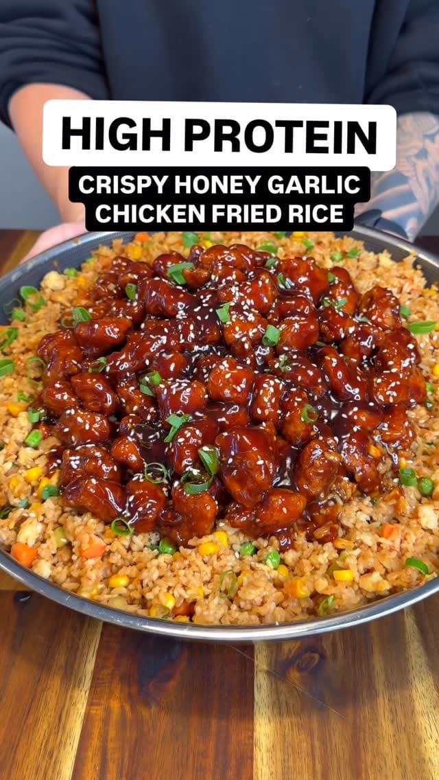 High Protein Crispy Honey Garlic Chicken Fried Rice