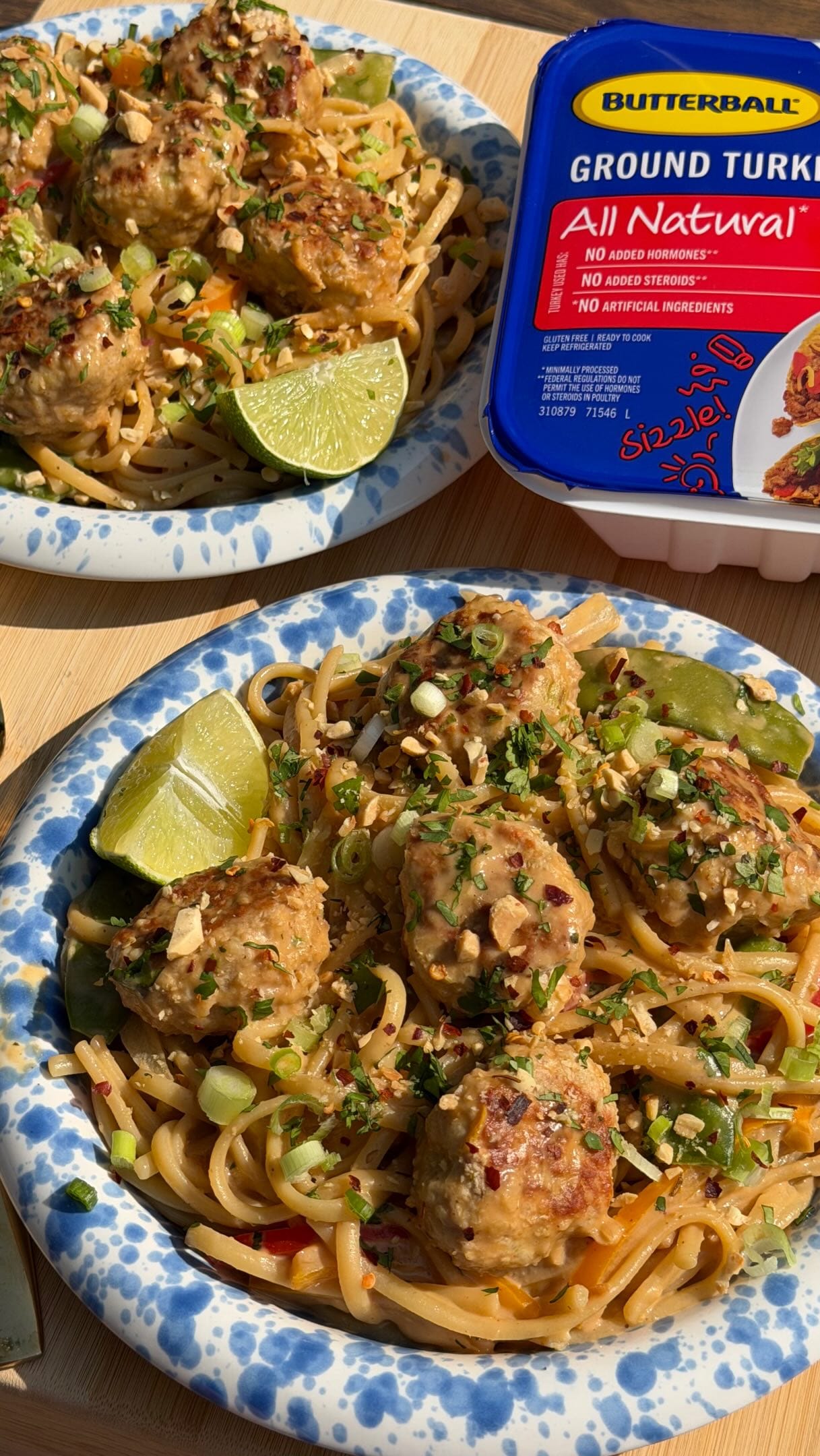 Saucy Thai Peanut Noodles with Turkey Meatballs