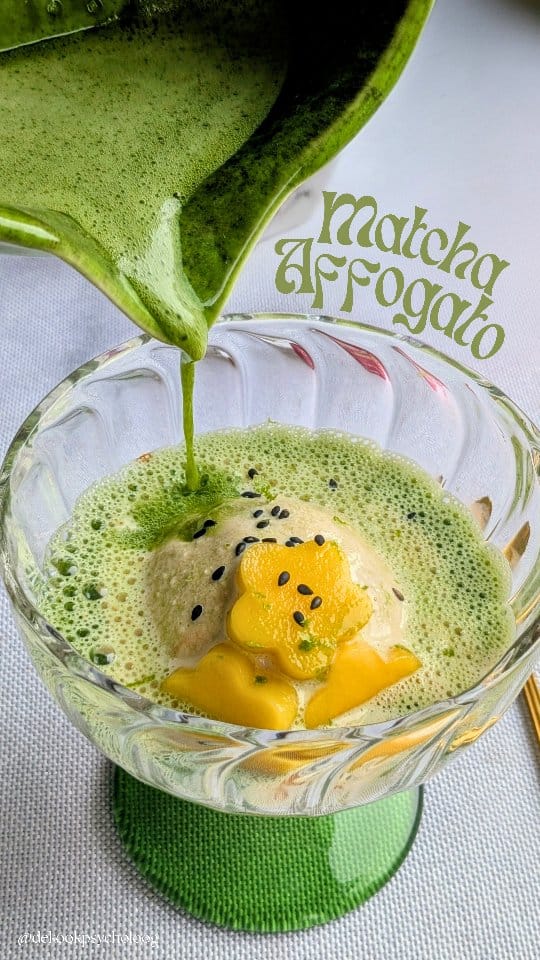 Matcha Affogato with Coconut Ice Cream, Mango & Gula Djawa