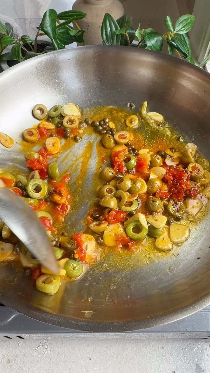 Olive Calabrian Chili Spaghetti – Puttanesca – 35-Minute Recipe