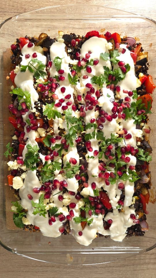 Eggplant, Lentil and Tahini Traybake