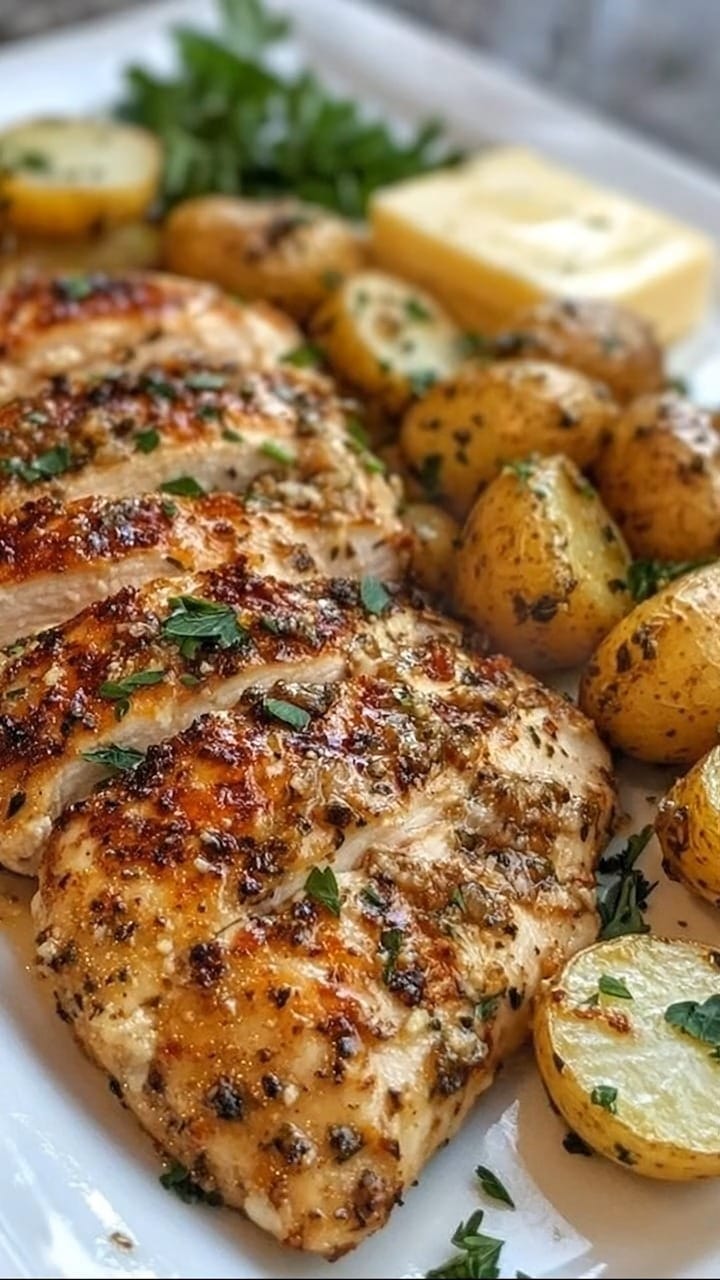 Garlic Herb Chicken & Roasted Baby Potatoes (Sheet Pan Dinner)