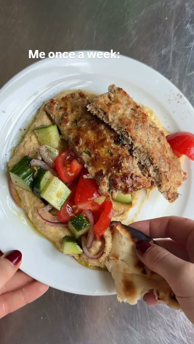 Ground Meat Loaf with Cucumber‑Tomato Salad and Beige Puree