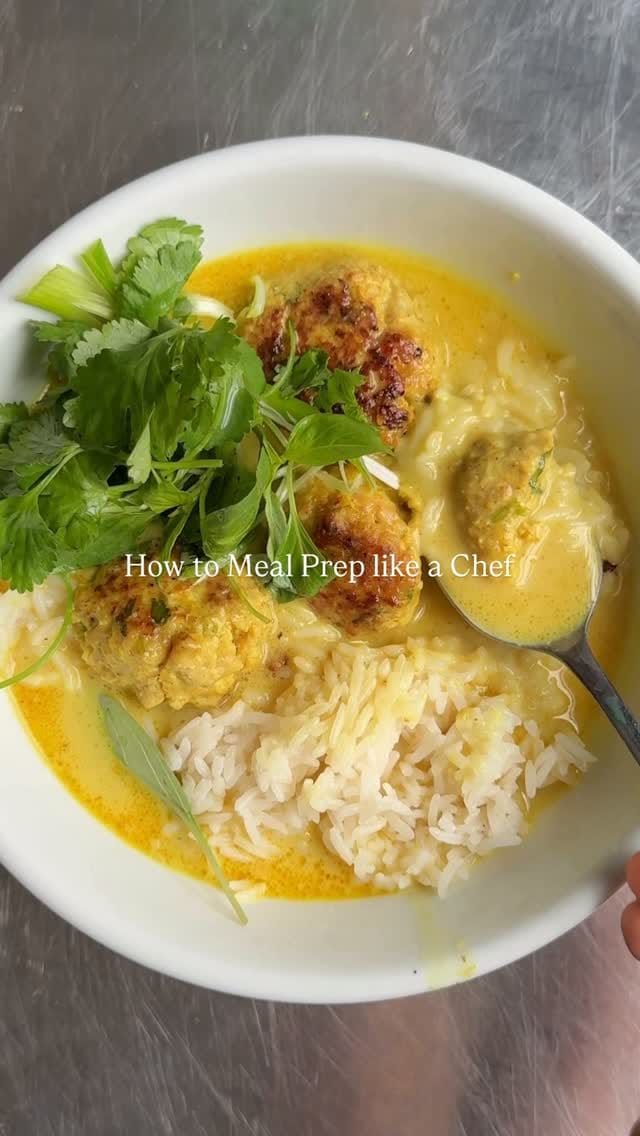 Yellow Thai Coconut Broth with Chicken Meatballs & Thai Salad