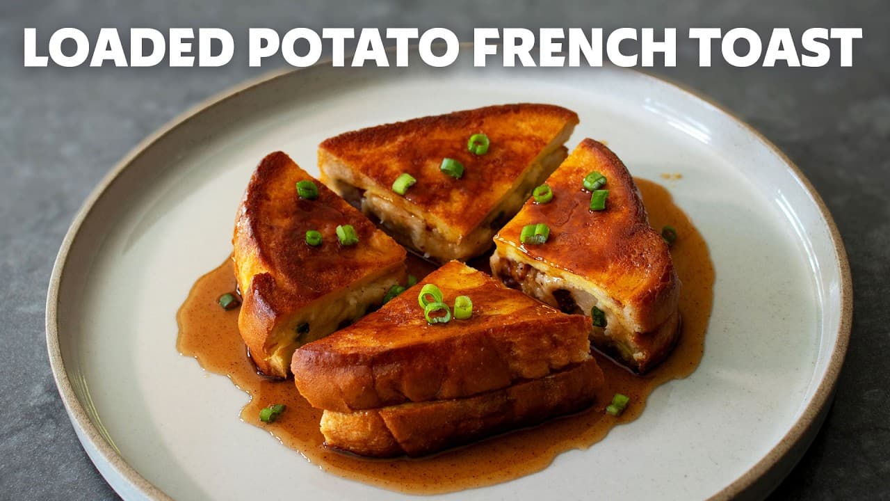 Loaded Baked Potato Stuffed French Toast by Food Wishes, a frame from the YouTube video