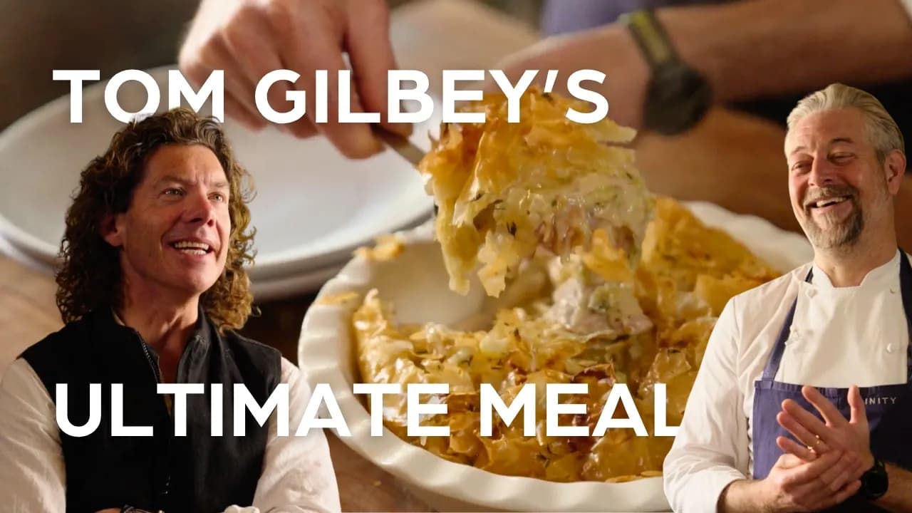 Chicken, Leek and Tarragon Filo Pie & Ale Cake by Adam Byatt, a frame from the YouTube video
