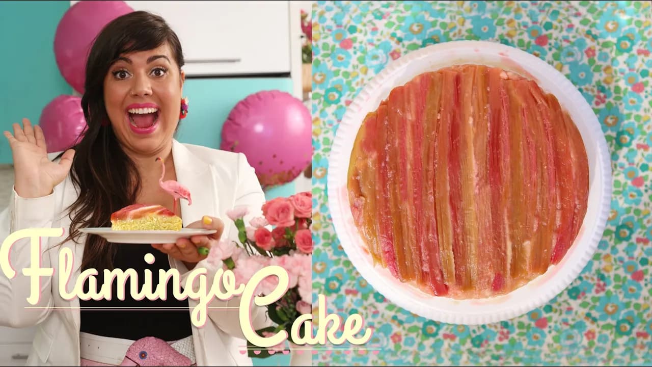 Upside‑Down Rhubarb Cake by Raiza Costa, a frame from the YouTube video