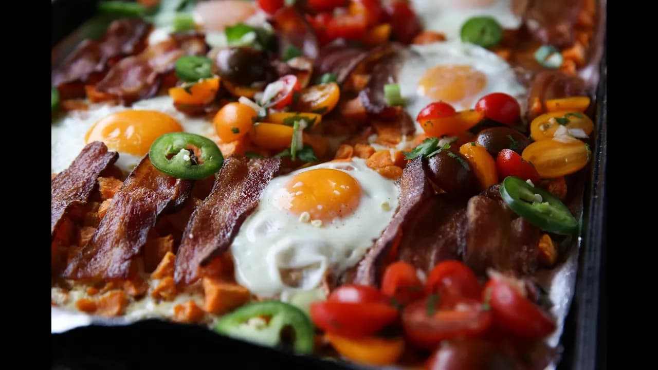 Sheet Pan Breakfast Bake by Juli Bauer Roth, a frame from the YouTube video