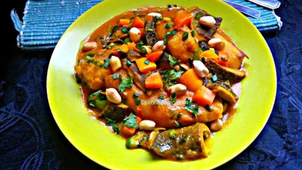 Matoke (Green Bananas) in Peanut Butter Stew by Jikonimagic, a frame from the YouTube video