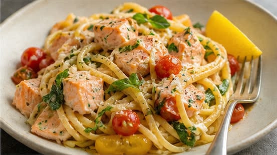 Creamy Lemon and Fresh Tomato Salmon Pasta – 20-Minute Recipe