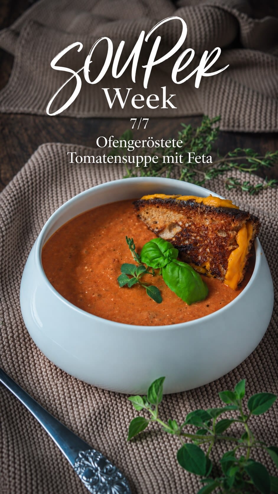 Oven-Baked Tomato Soup with Feta & Cheese Bread
