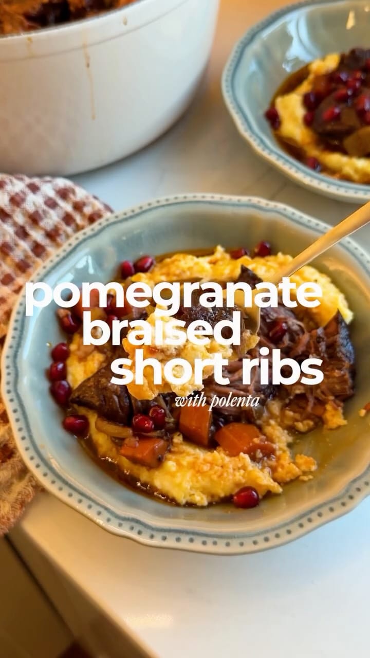 Pomegranate Braised Short Ribs with Creamy Polenta