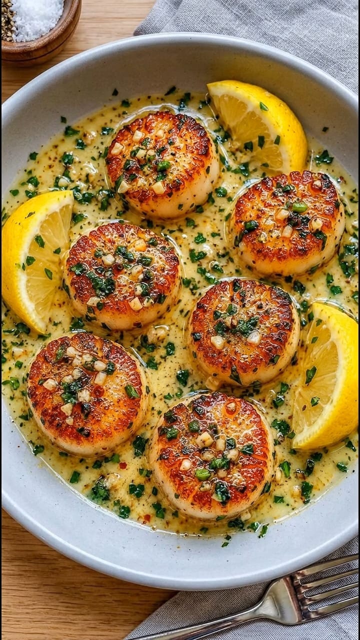 Creamy Baked Garlic Butter Scallops with Lemon and Herbs