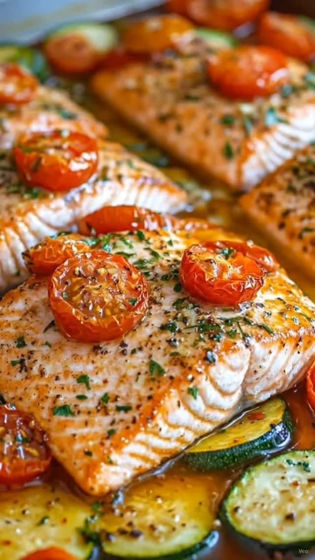 Garlic Herb Baked Salmon & Zucchini Bowl