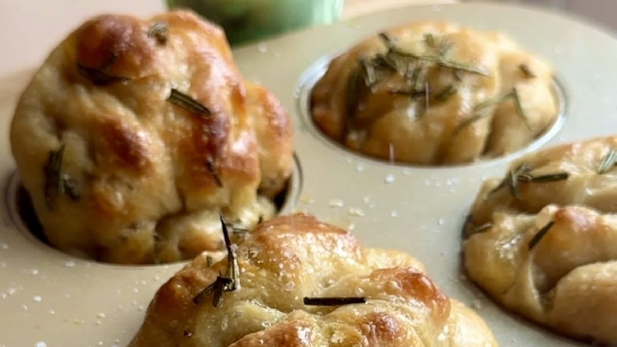 Sourdough Rosemary Focaccia Muffins Recipe