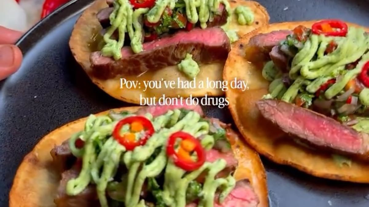 Crispy Steak Tostadas with Chilean Pebre and Avocado Crema