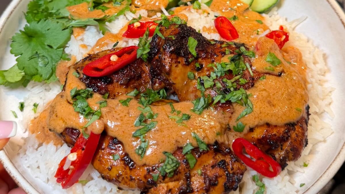 Malaysian-Inspired Sambal Satay Chicken with Coconut Rice