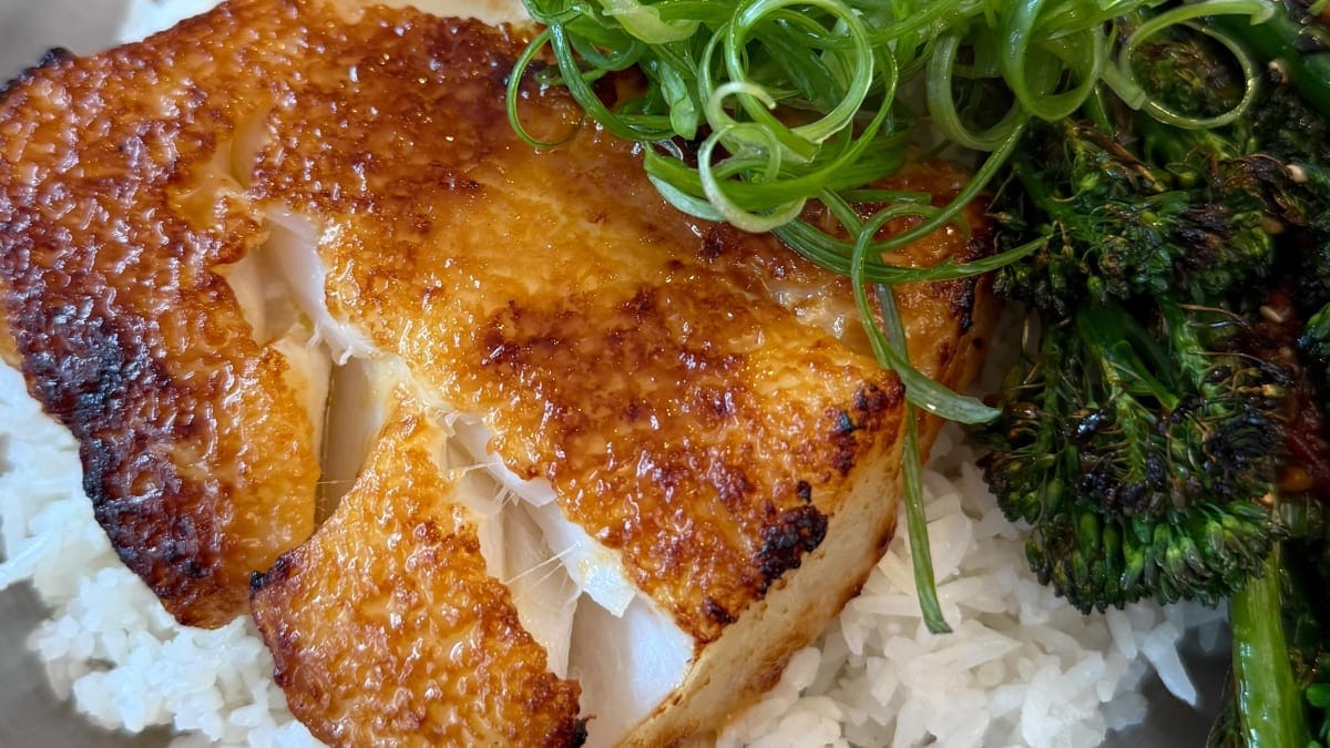 Miso Butter Cod with Sushi Rice and Broccoli
